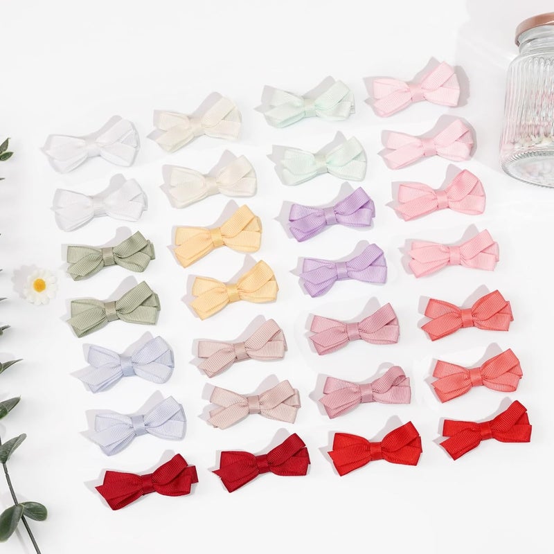 DED 28PCS 2.2" Fully Lined Baby Bows Hair Pins Tiny Hair Clips Fine Hair for Girls Infants Toddlers Set of 14 Pairs - Image 4